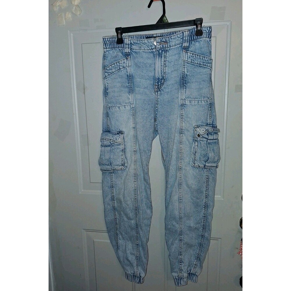 Aéropostale Womens Jogger Jeans Size Small Light Wash Denim Cargo Pockets 90s